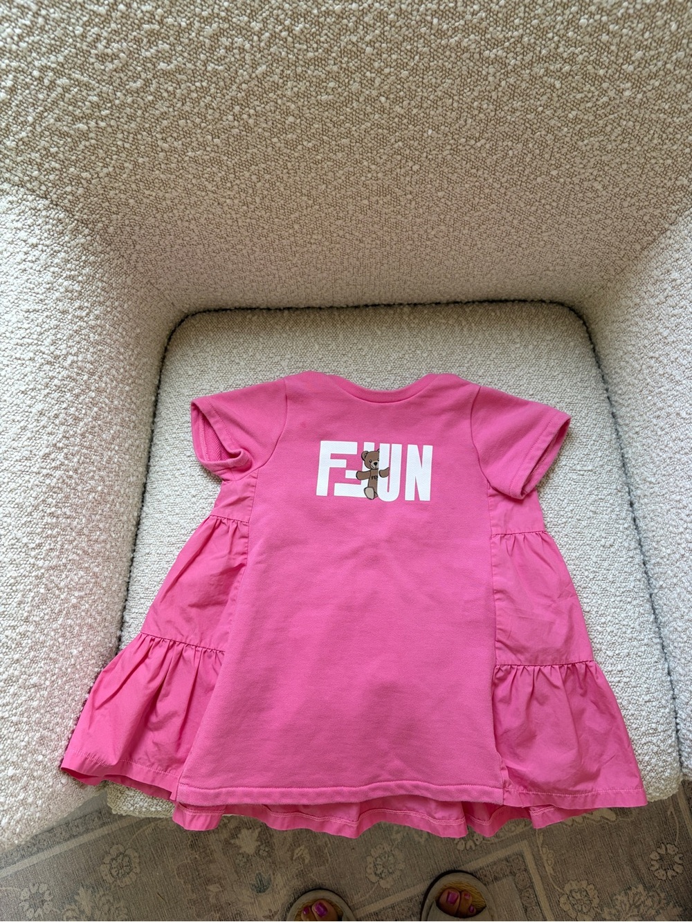Fendi Kids Pink Tiered 'FUN' Bear Cotton Dress